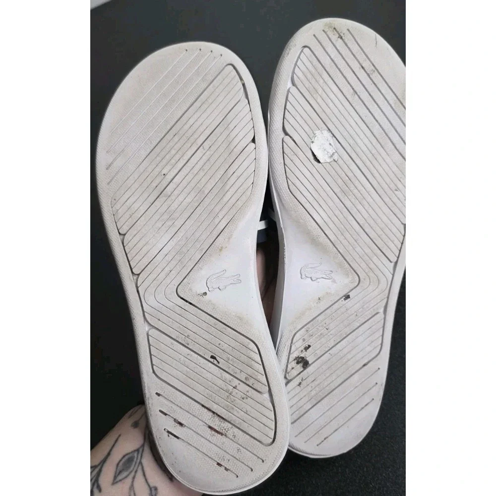 Lacoste Slides Sandals Slip On Navy Blue Woman 7 Beach Coastal Nautical‎ EUC